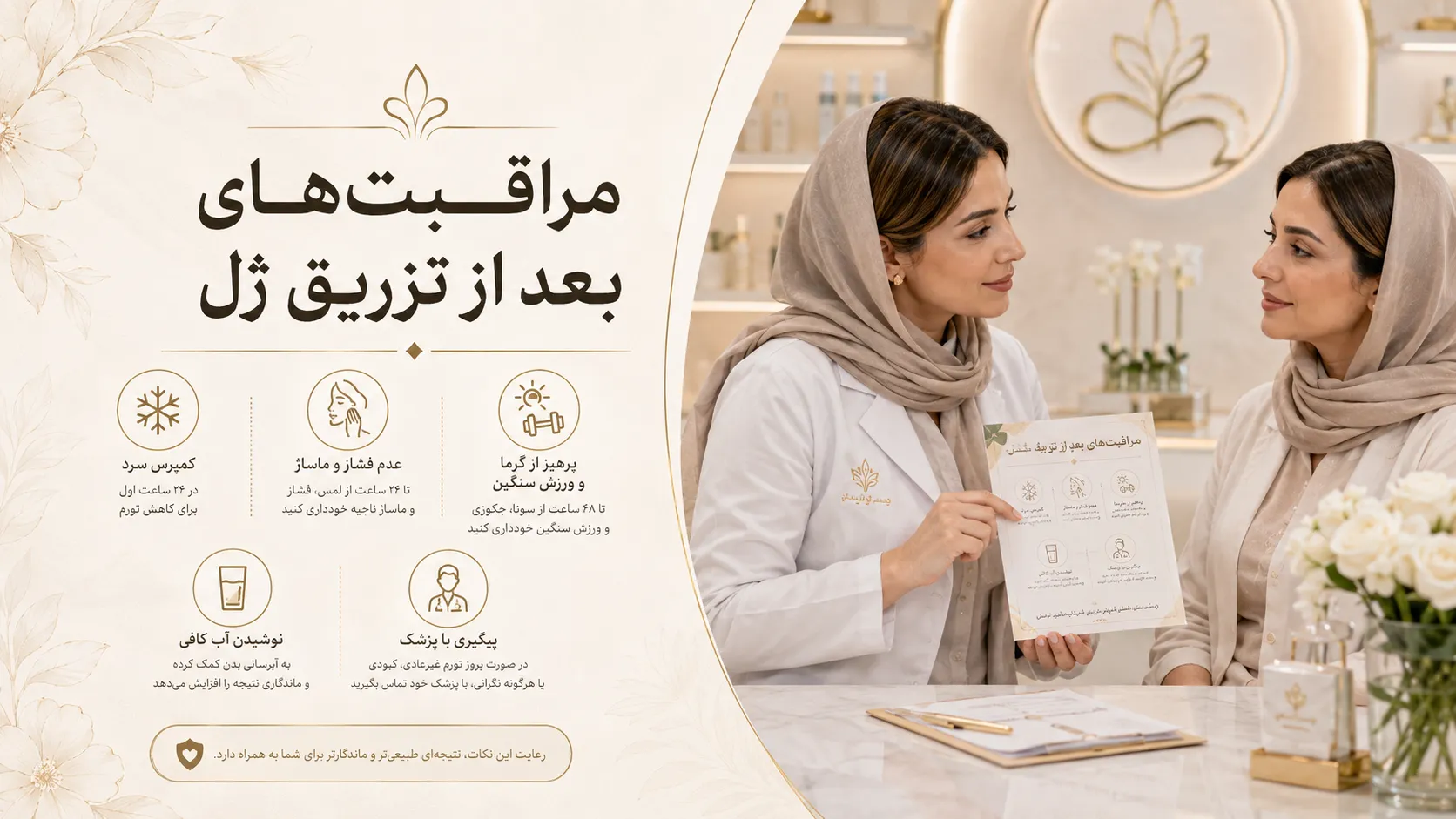 مراقبت های بعد از تزریق ژل